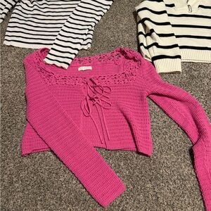 La Hearts Pink Crocheted Sweater